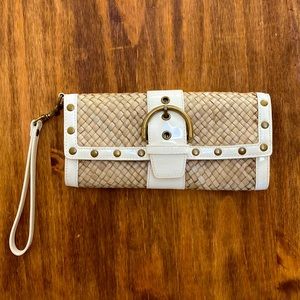 Rare Vintage Coach 4985 Natural Straw/Leather Wristlet Clutch